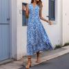 Women's V Neck Sleeveless Midi Dress Loose Fit Elastic Waist Casual Floral Print Tiered Vacation Dress