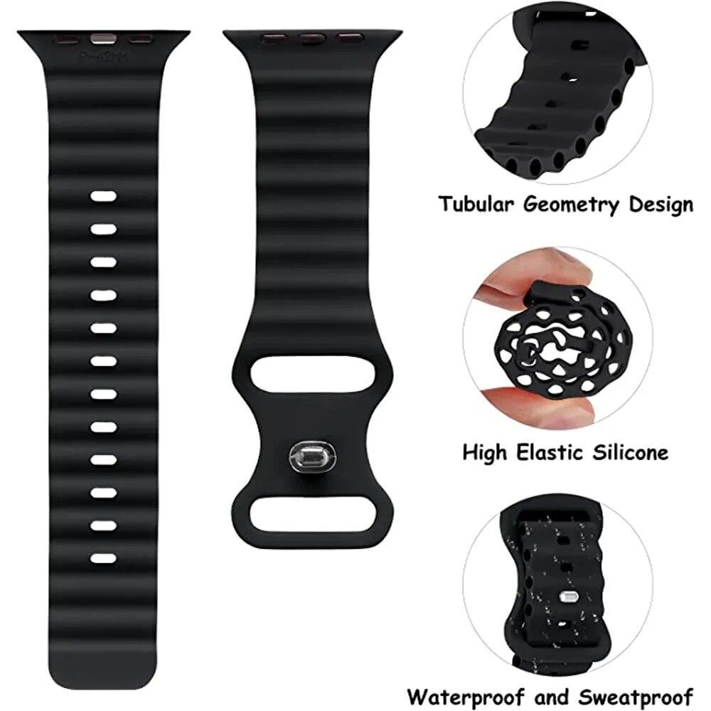Ocean Silicone Strap for Apple Watch 49mm 45mm 41mm 44mm 40mm 42mm 38mm Breathable Bracelet Wristband Ultra  8 7 6 5 4 3 SE Band