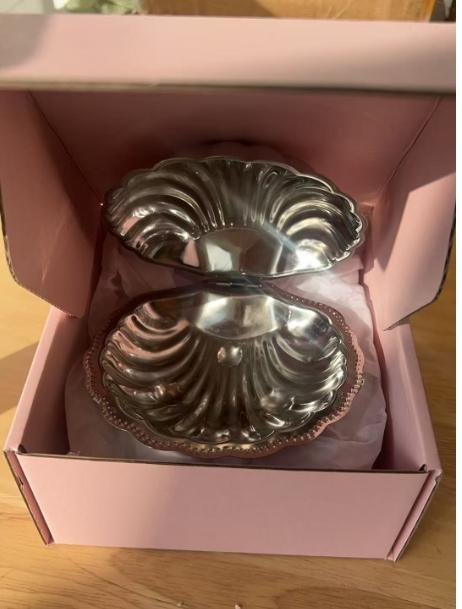 Luxurious French Retro 304 Stainless Steel Food Dish Plate Shell Box Jewelry Peal Storage Bag Desk Decoration