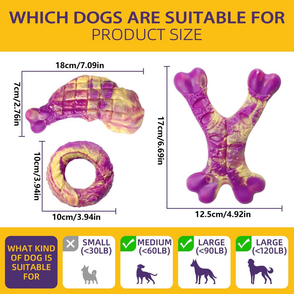 

3pcs Dog Chew Toys Nylon Beef Flavor Pet Supplies Puppy Chew Toys for Medium Dog for Small Large Breed Indoor Outdoor Home фіолетовий