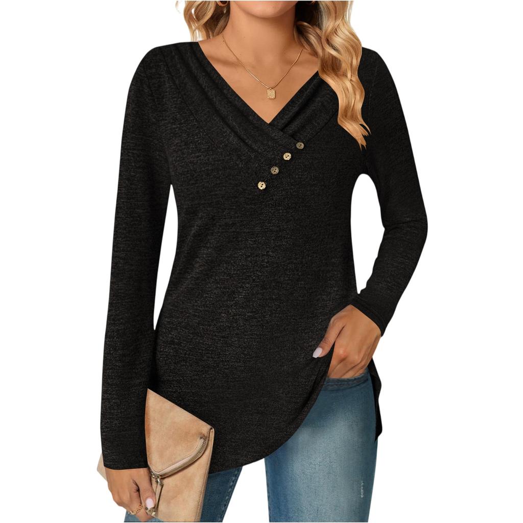 Women's Color Fashion Casual Long Sleeve V,neck Button,down Top