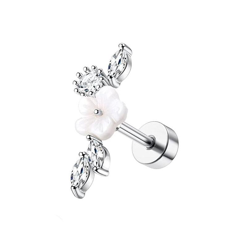 Bobisty 1pc 16G Cartilage Earring Stainless Steel Opal CZ Earrings Flat Back Cartilage Conch Helix Piercing Jewelry for Women