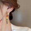 Real Gold Electroplated Silver Needle Colored Zircon Long Parrot Earrings Medieval Court Style Earrings Literary and Artistic Fan French Earrings