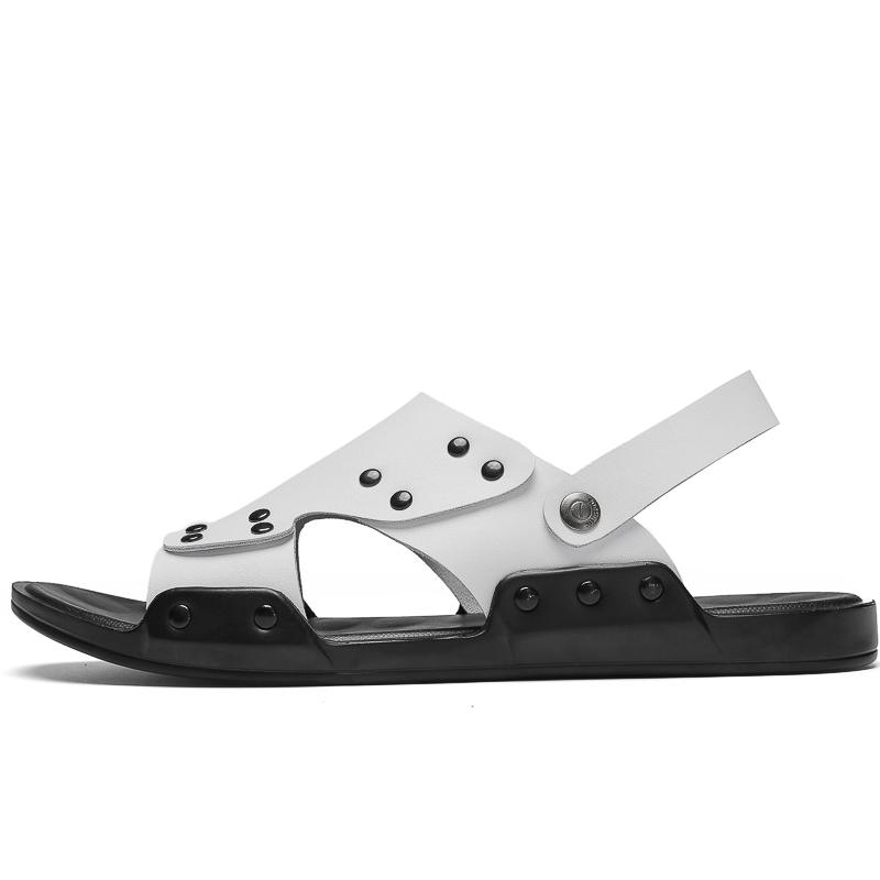 Fashion Summer Men's Genuine Leather Sandals Fashion Flat Shoes Outdoor Breathable Casual Shoes Black Beach Slippers Luxury Sandals