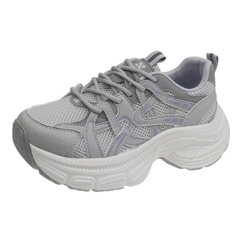 Leather hollow suction film bottom dad shoes women's 2025 spring and summer new round head color matching comfortable and breathable casual spor