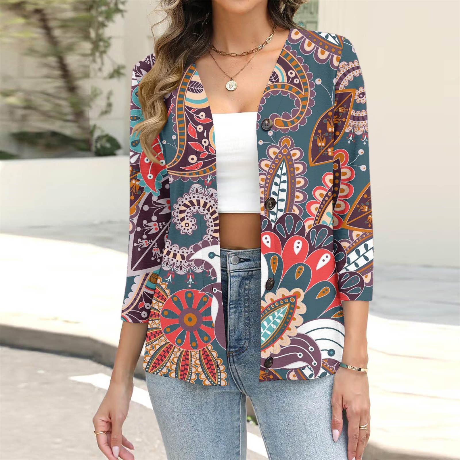 

Женский повседневный модный кардиган с цветочным принтом, на пуговицах, с рукавом 3/4 S шафрановый