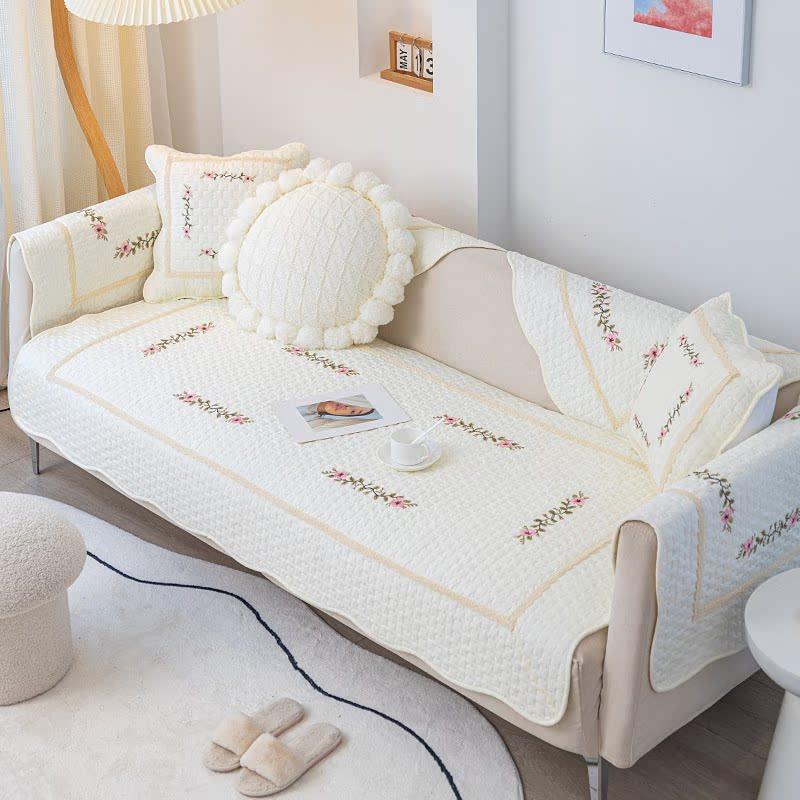 White Sofa Cushion Simple Modern Four Seasons Universal Non-Slip Cotton Seat Cushions Pastoral Style Sofa Cover Cover Cloth
