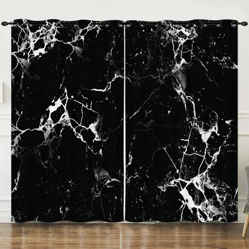 Curtains Wind Marble Texture Bedroom Curtains Digital Printing Blackout Curtains No Punching