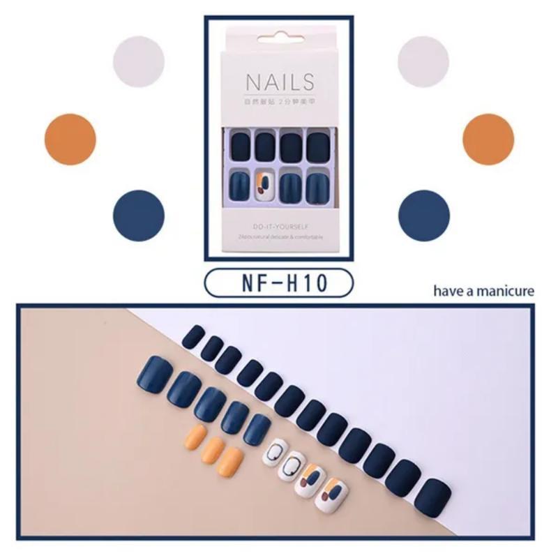 2023 Fake Nails Nail Coffin Stick Designs Box Short Square with Press Glue Tips Art Press On Set Full Cover Artificial