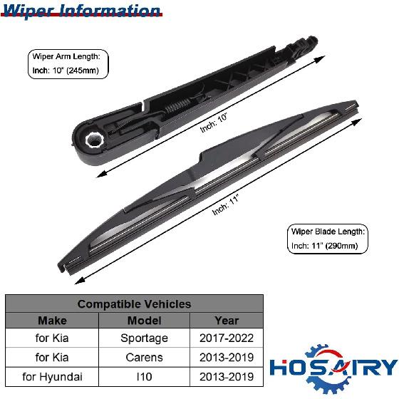 Rear Wiper Arm Blade Set for Kia Sportage 2017-2022 Rear Windshield Wiper Arm Blade Assembly 98815-A4100 98850-A4000