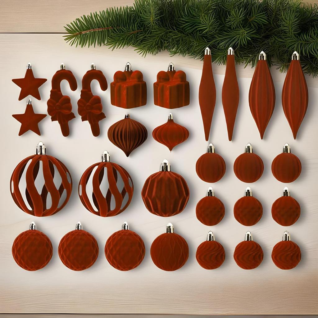 28 Pieces Velvet Christmas Tree Ornament Set, Shatterproof Velvet Christmas Ball Pendant, Christmas Party Decoration Ornaments
