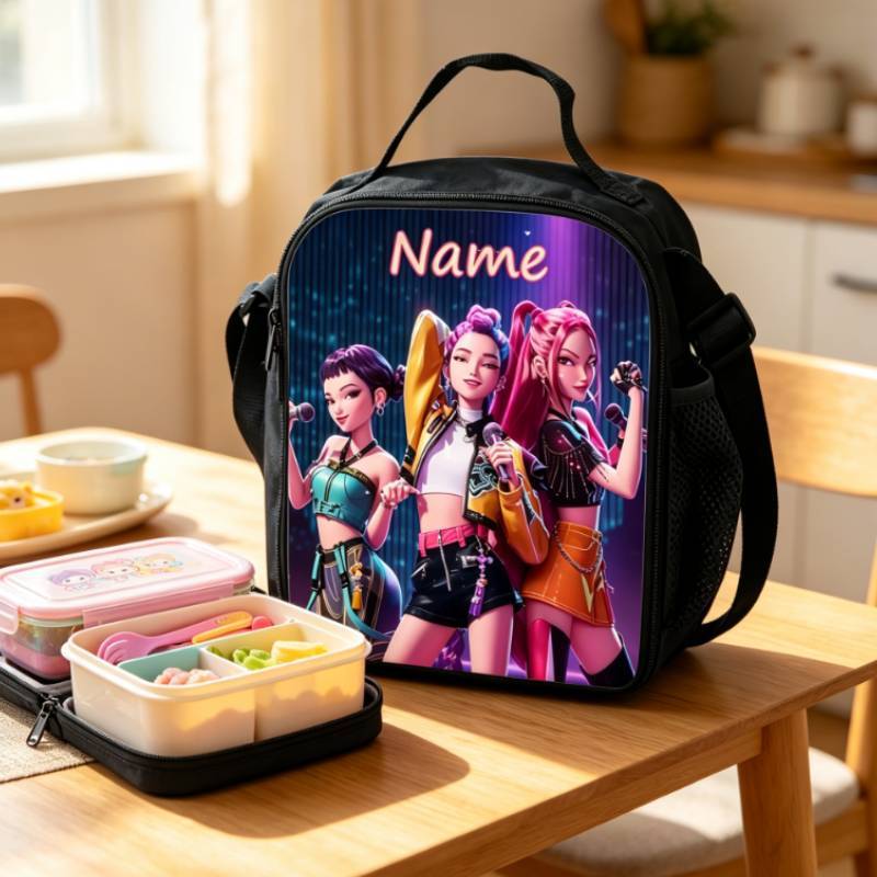Kpop Demon Hunter Lunchtas Met Geometrisch Patroon Voor Kinderen Draagbare Geïsoleerde Voedseldrager