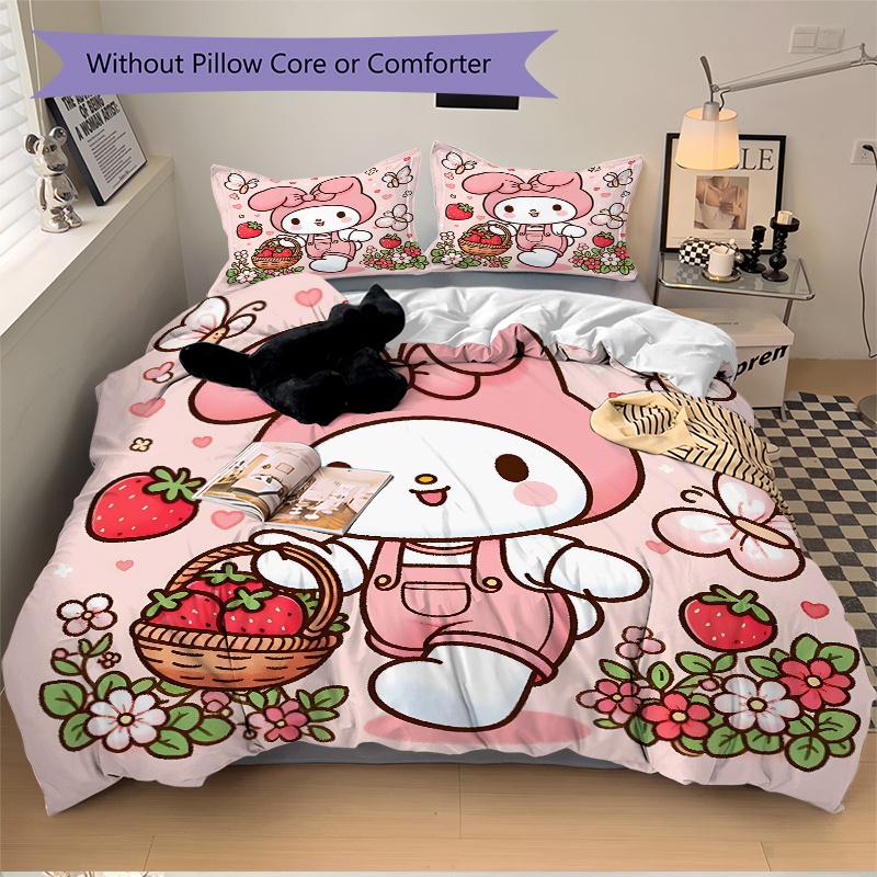 3pcs My Melody's Sweet Strawberry Basket Adventure Quilt Set - Soft and Comfortable Bedroom, Guest Room and Dorm Decor Bedding Set H080