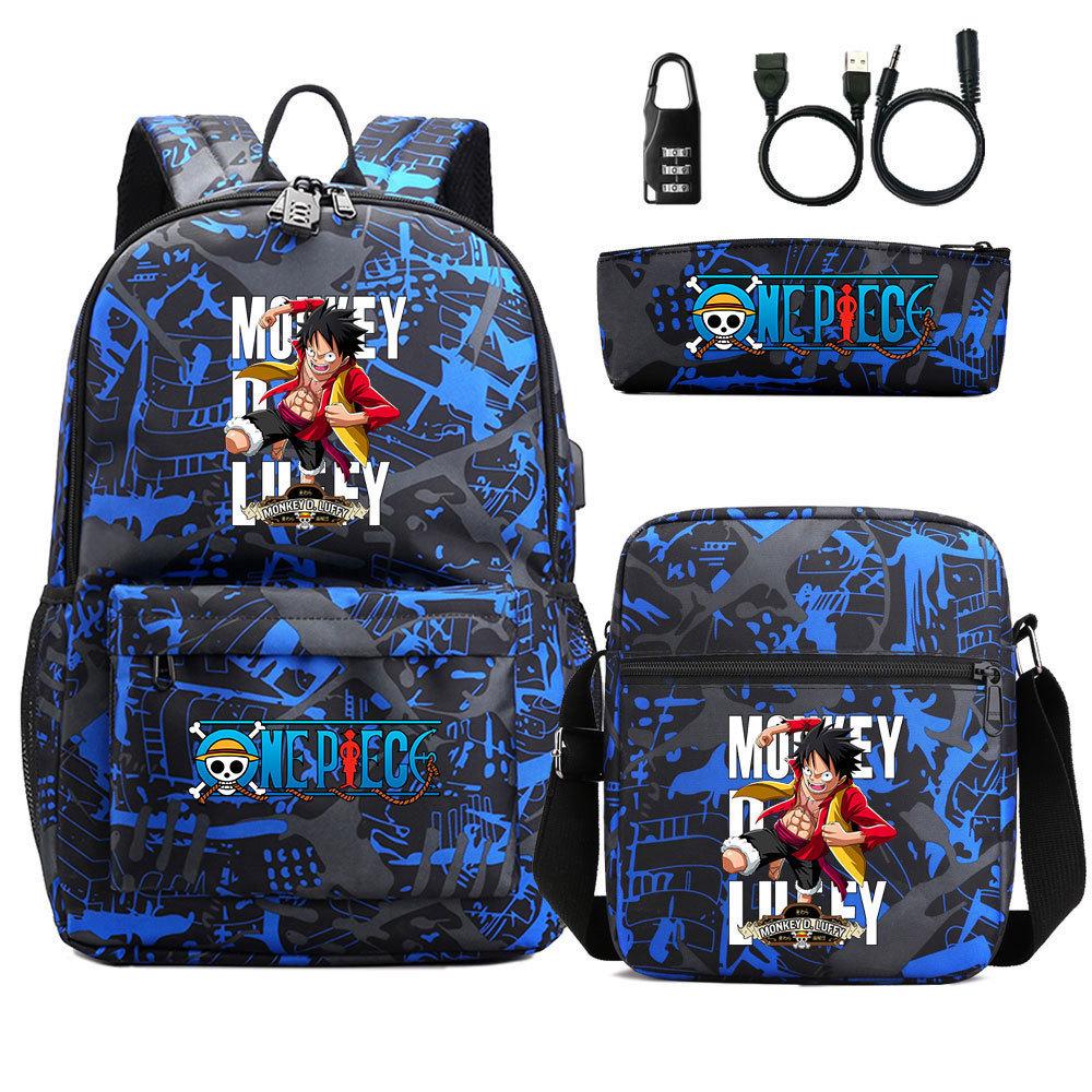 Large Capacity Schoolbag with Shoulder Strap; Student Three-piece Pencil Case Set