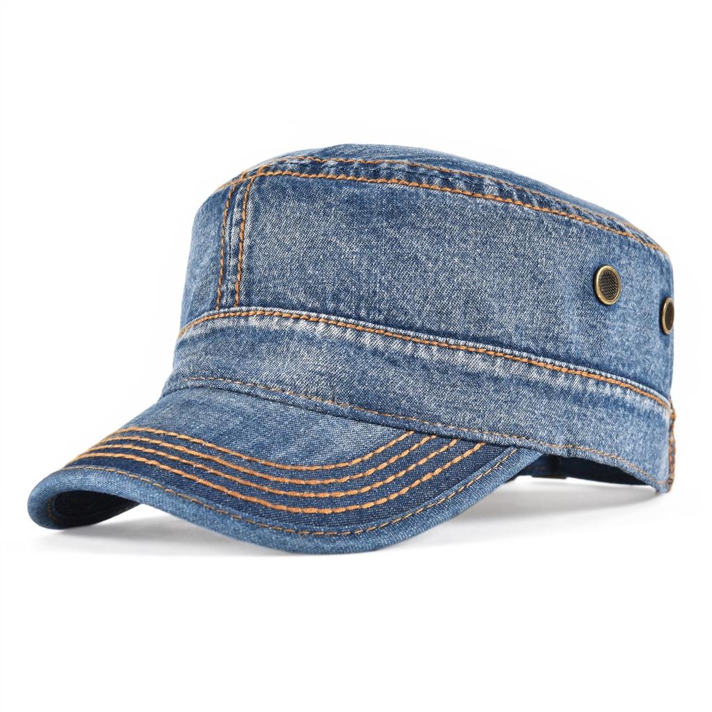 VOBOOM Washed Cotton Military Cadet Army Caps for Men Unique Design Adjustable Vintage Flat Top Hats with Air Hole