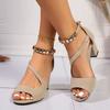 Summer Sexy Fish Mouth Hollow Roman Sandals Thick, Beaded High Heels Female Summer Sexy Female