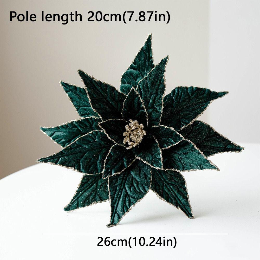 Handmade Flocked Poinsettia Floral 3 Layer Fake Flowers  Pick  Photo Props