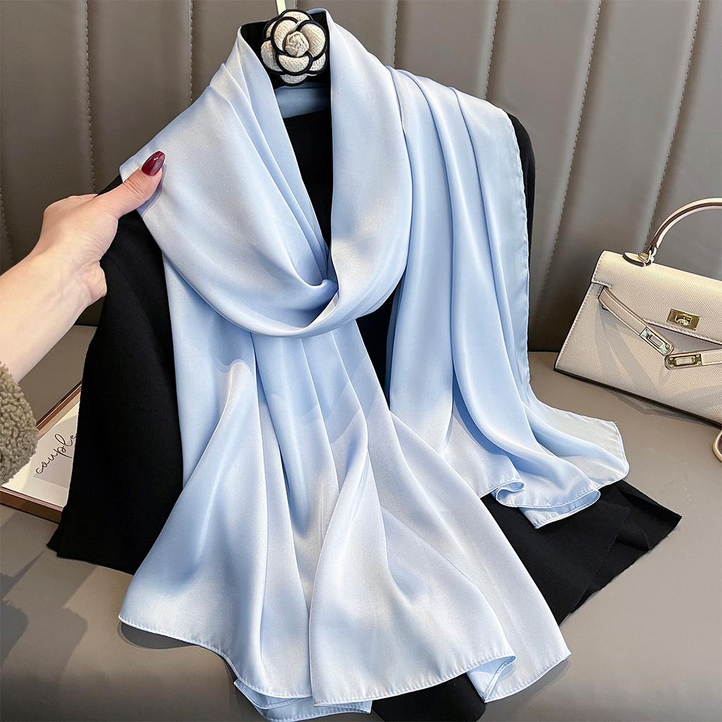 Luxury Brand Summer Solid Pure Silk Scarf Women Long Large Size Soft Wrap and Shawls Bandana Beach Hijab Head Female Foulard