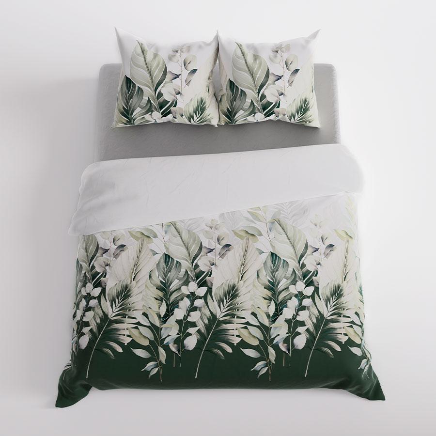 LEAFY Bedding Set 220x200 Cm - Cotton Sateen, Tropical Leaf Pattern