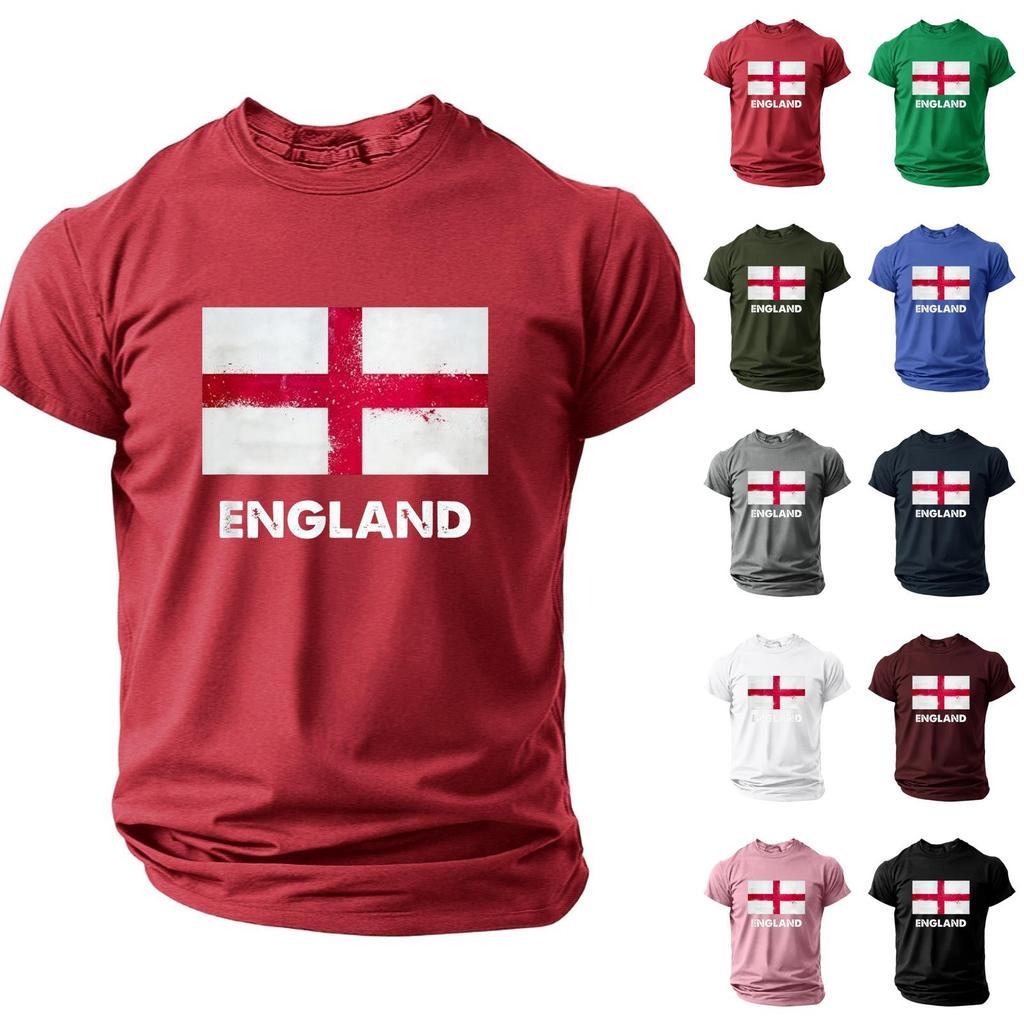 Men's Casual Short Sleeve T Shirt Crew Neck Printed Graphic Tee Top England Flag Design Fashionable Fit