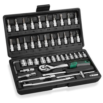 PPRROFORCE 46-Piece Socket Wrench Set with Ratchet Wrench, 6.35mm (1/4 Inch) Drive, Hex Socket and Driver, Car and Motorcycle Repair Tools, Storage Ca