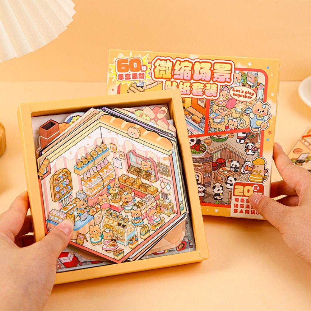 Cartoon 3D Landscaping Stickers 20 Sheets Scene Sticker Book Creative Miniature Scene Stickers