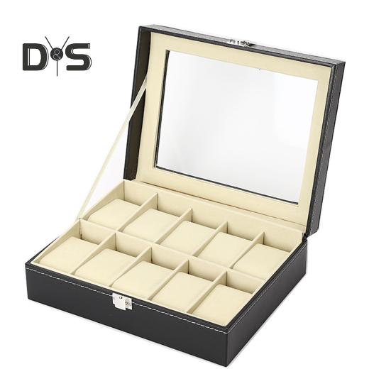 Watch Storage Box with Transparent Window And Lock Wooden Bracelet Organizer Faux Leather Dustproof Jewelry Storage Case