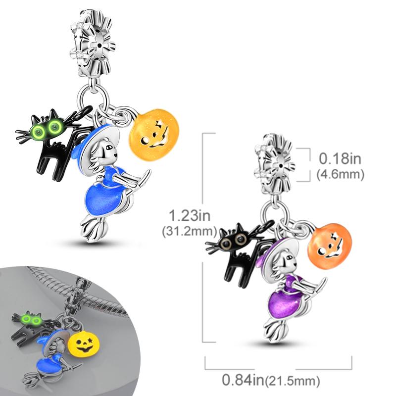 New Halloween Pumpkin Skull Witch Charm Bead Copper Fit Original Charms Bracelet Pendants Halloween Gift Diy