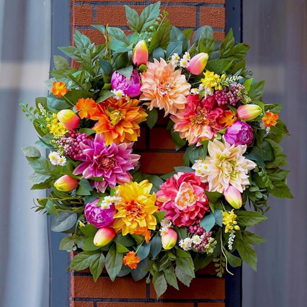 Holiday Wreath Christmas Wreath Artificial Floral Wreaths for Front Door Peony Dahlia Fall Wreath Spring Summer Greenery