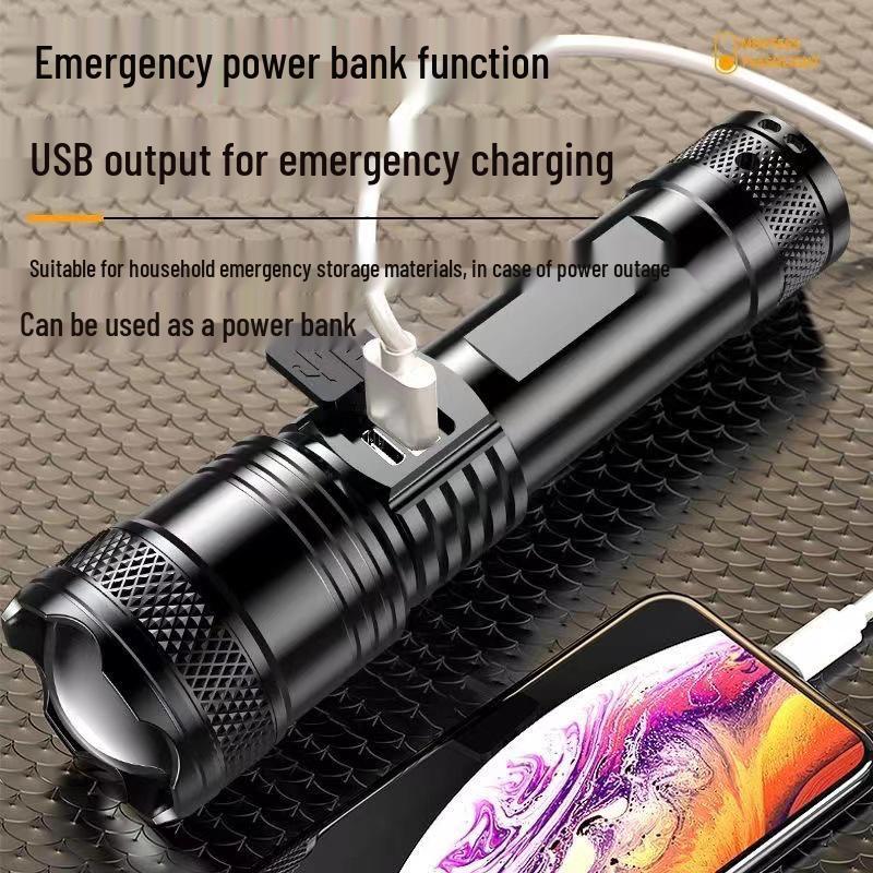 Rechargeable High-Power LED Flashlight with Telescopic Zoom, Super Bright Long-Range Spotlight for Outdoor and Household Use