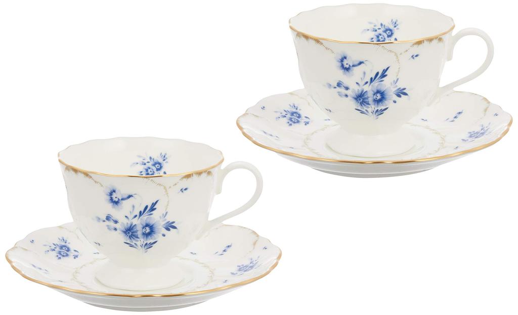 NARUMI Fiorista Cup and Saucer with a Floral Elegant Perfect for Tea and A Perfect Wedding Gift Product Set, 200cc, Blue, Print. Cute, Stylish,