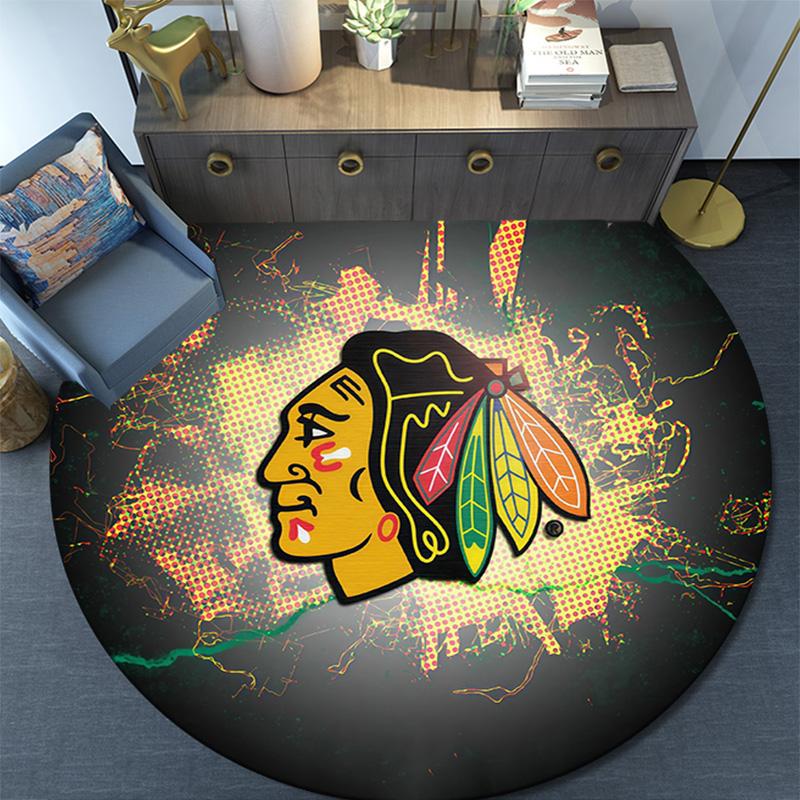 Chicago Blackhawks Rundteppich, Teppich für Wohnzimmer Schlafzimmer Sofa Spielzimmer Dekor, Rutschfeste Bodenmatte