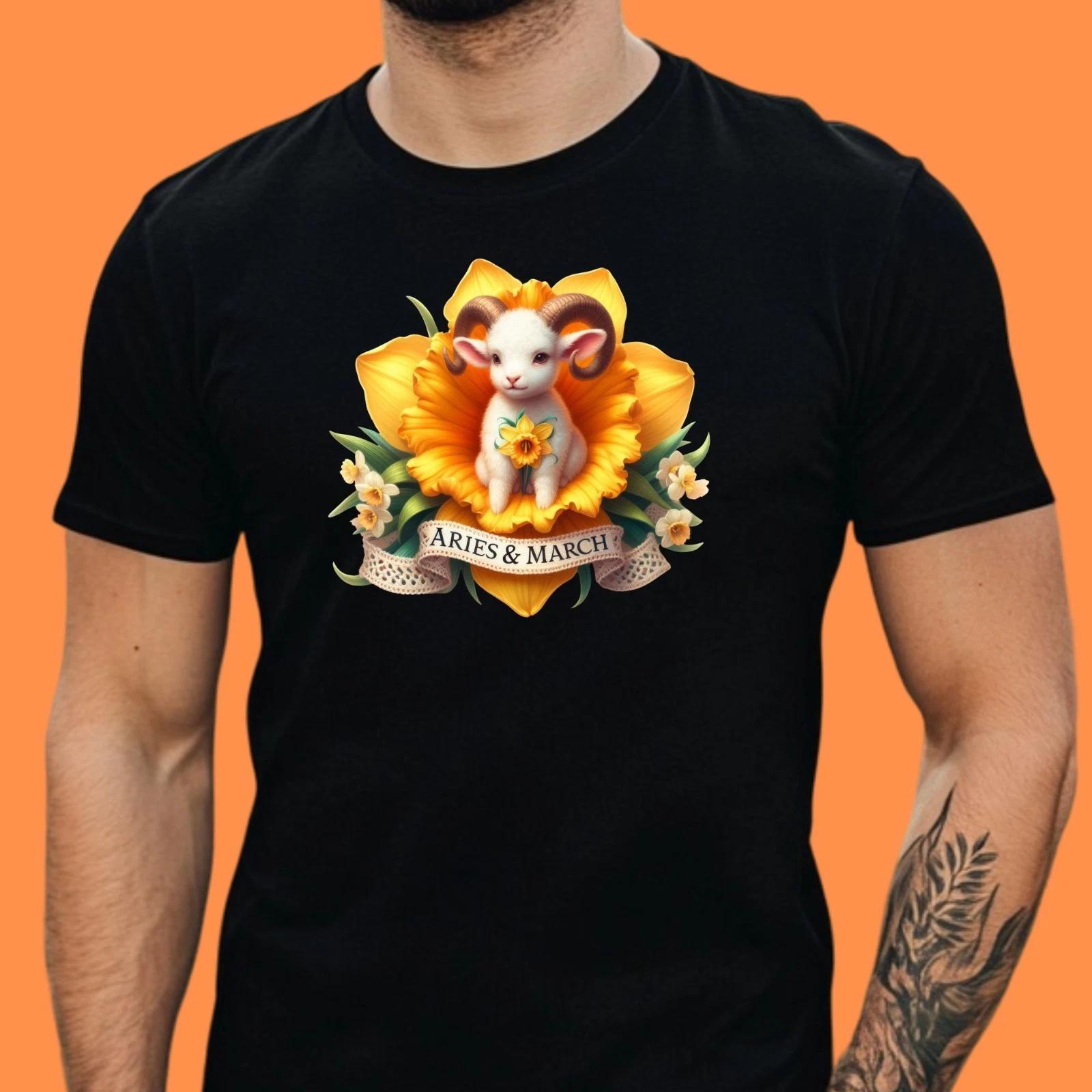 T-Shirt Herren Blumen Geburtsmonat und Sternzeichen M