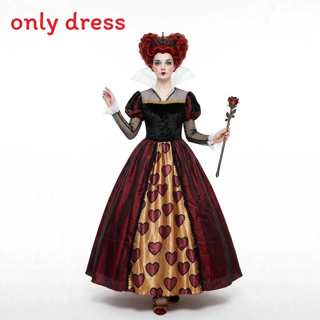 Alice In Wonderland Queen Of Hearts Cosplay Dress For Adults With Red Crown And Fabric Skirt Scene Costume
