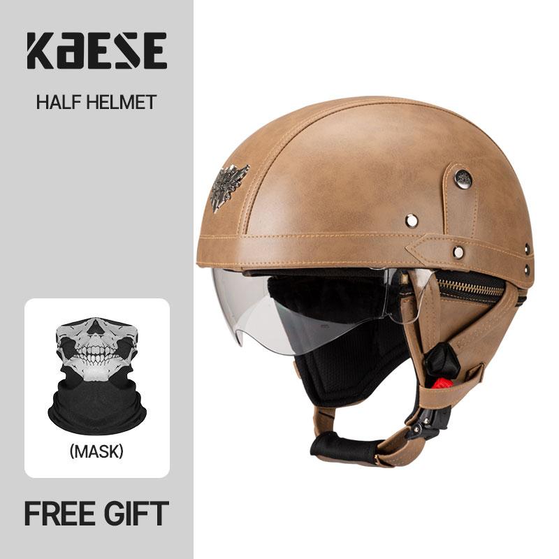 

Винтажный мотоциклетный шлем-полулицо, мотоциклетные шлемы, мужской, женский, унисекс, шлем для скутера, летний шлем, черный, коричневый, одобрено DOT, Casque L коричневый