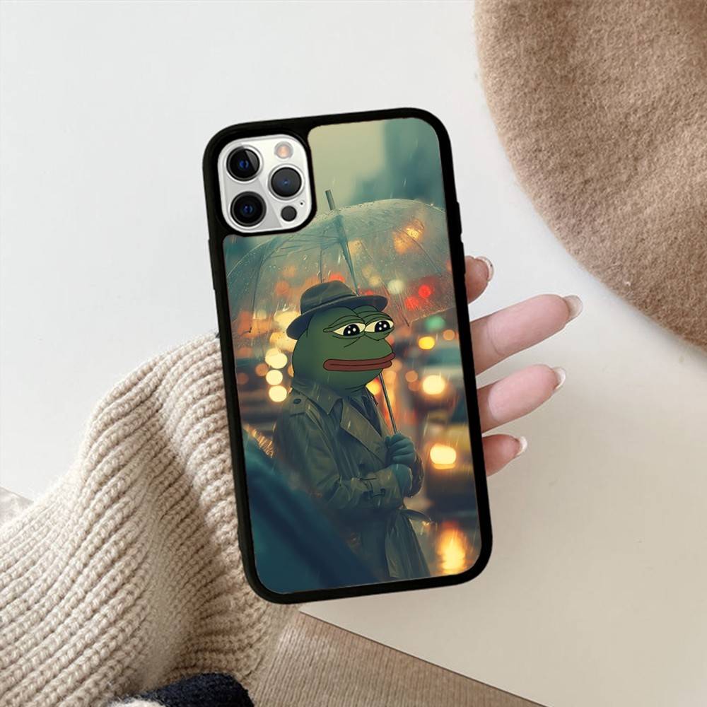 

P-Pepes The Frog Face Cartoon Phone Case For IPhone 11 12 13 14 15 16 17 Pro Max Plus PC+TPU Cover iPhone 14