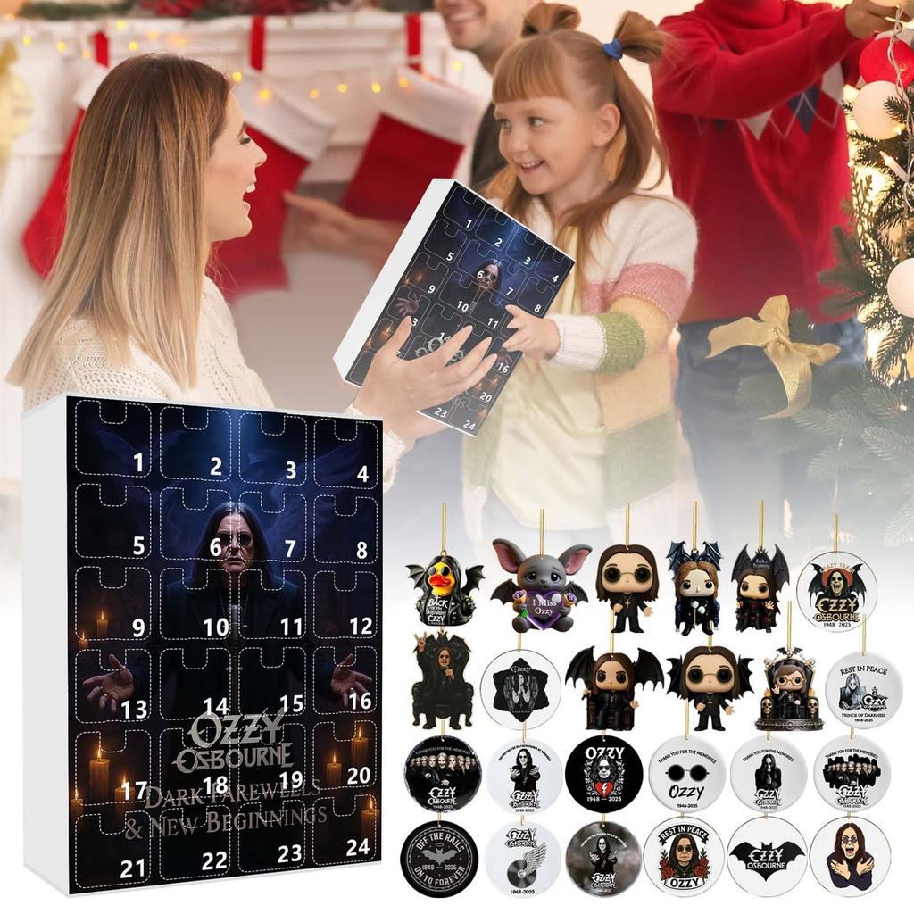 24 Days New Ozzy Osbourne Motorcycle Bell Advent Calendar Ozzy Osbourne 2D Acrylic Pendant Christmas Countdown Advent Calendar Gift