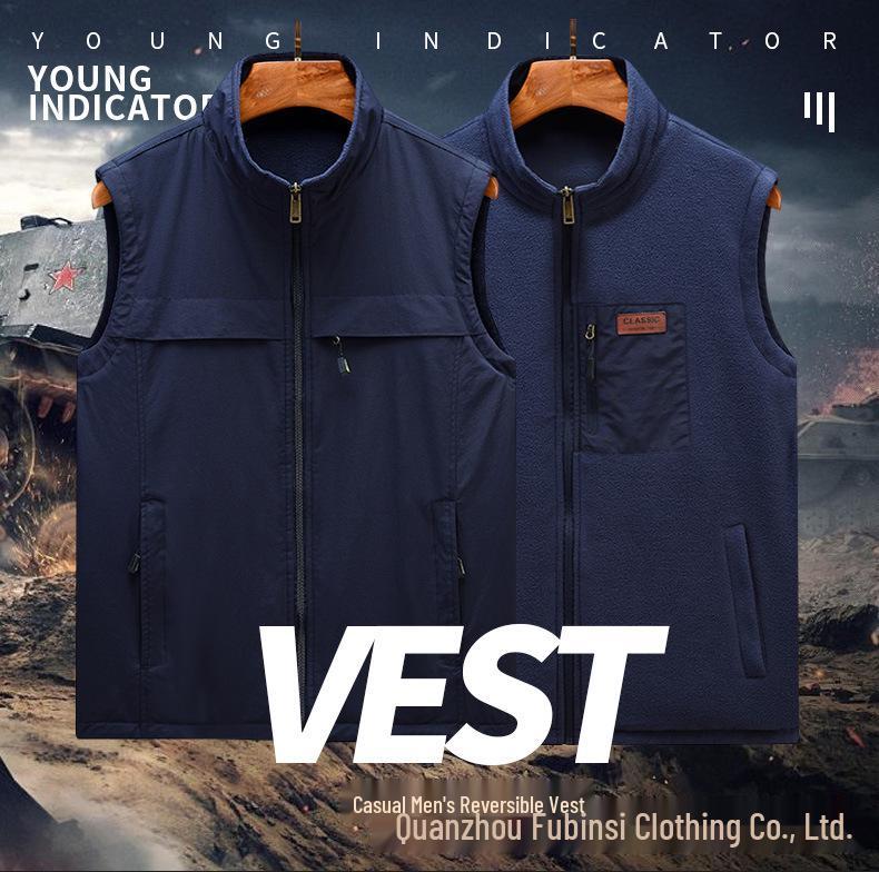 Men's Double-Sided Multi-Pocket Fleece-Lined Workwear Vest