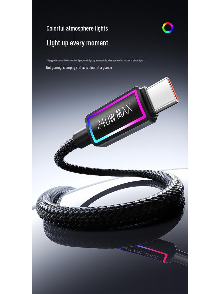 Tuqi Super Fast Charging LED Flowing Light PD240W Data Cable for Huawei and Apple