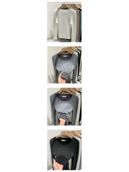 Korean European Style Women's Autumn/Winter Velvet Knit Round Neck Long Sleeve Base Layer, Unique 2025 Design.