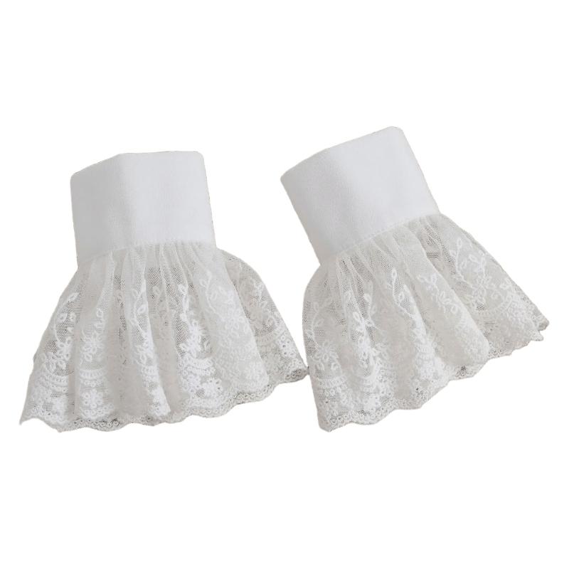 Ruffled Lace Faux Sleeves Girl Decorative Sleeves Elegant Detachable Wrist Cuffs