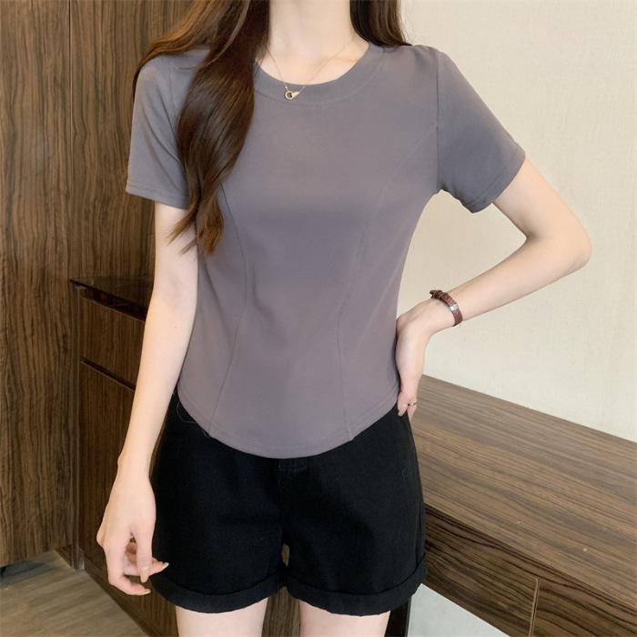 Women's Summer Short-Sleeve T-Shirt with a Slim Fit and Irregular Hem Design
