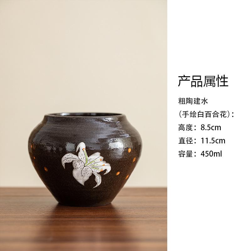 

450ml Hand-painted White Lily Jianshui Tea Cup Wash Writing-brush Washer Water Washing Slag Tank Chaxi Tea Ceremony Decoration