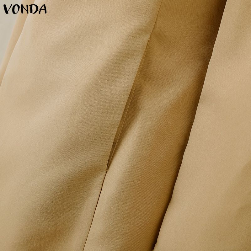 VONDA Elegancka Damska Codzienna Sukienka Midi Długa z Długim Rękawem i Dekoltem V do Biura