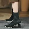 Socks Boots for Women's 2025New Square Toe Ankle Boot Fashion Woman Shoes Chunky Thick Heel British Knitted Short Boots