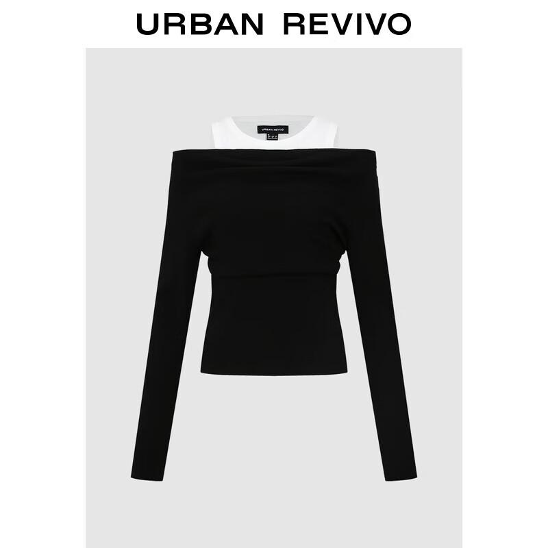 

UR 2025 Зимняя футболка с длинным рукавом, имитация двух частей, колор-блок L