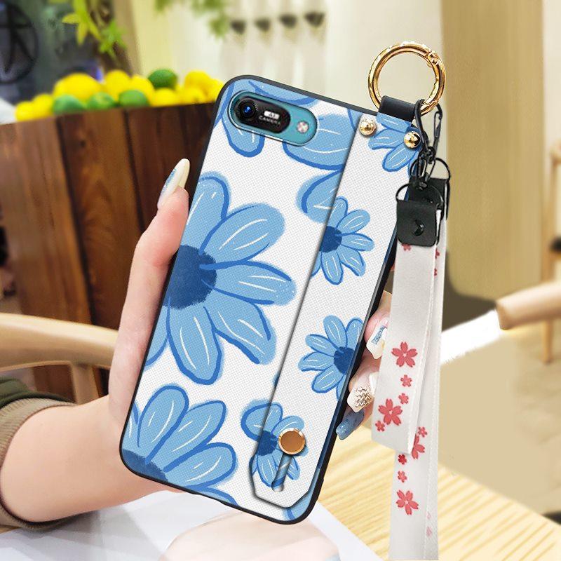 Anti-knock Wrist Strap Phone Case For Itel A25/A35/A25 Pro Ring Back Cover Silicone Dirt-resistant Phone Holder Flower