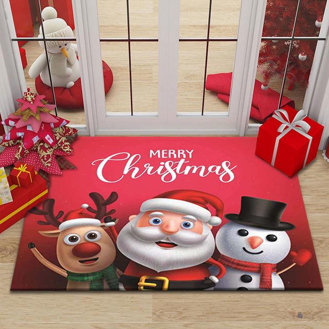 Christmas Floor Mat Red Festive Christmas Decorative Floor Mat Entry Door Non-slip Floor Mats for Home and Commercial Use