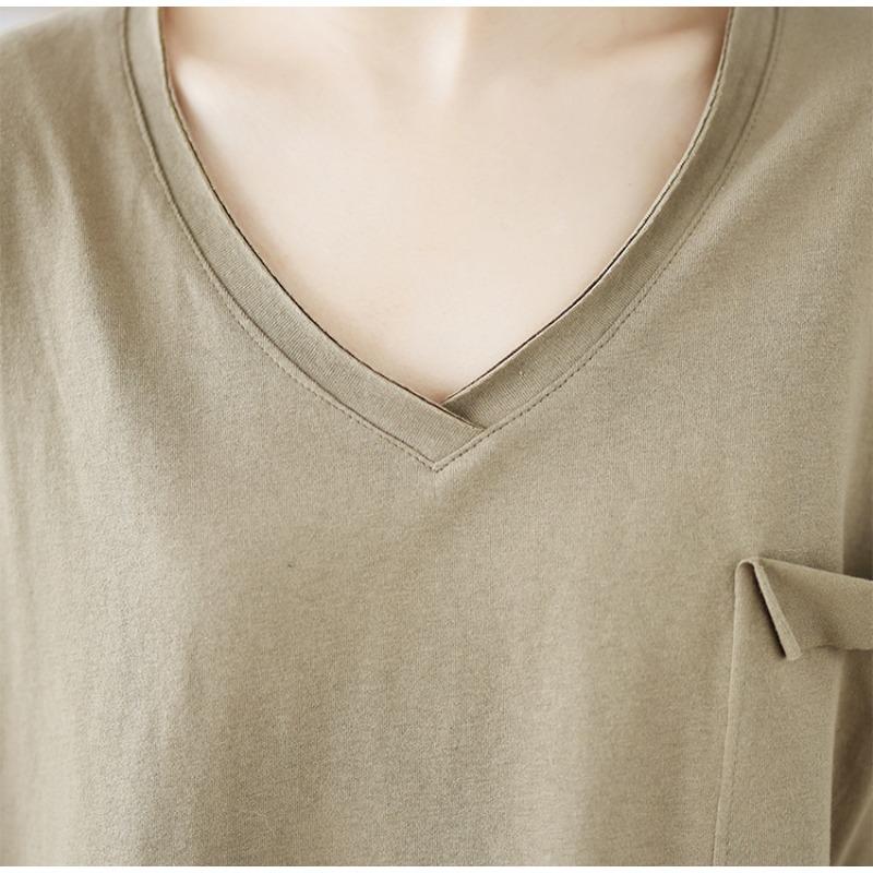 Dimanaf Camiseta de talla grande de verano 2025 para mujer, cuello en V, manga corta, lisa, holgada, maxi