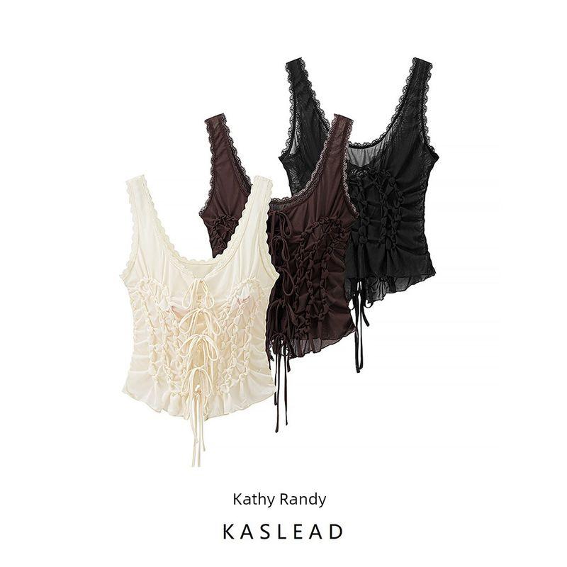 Kaslead New Women Clothes Western Style Fashion Simple and Versatile Bowknot Decoration Pleat Top